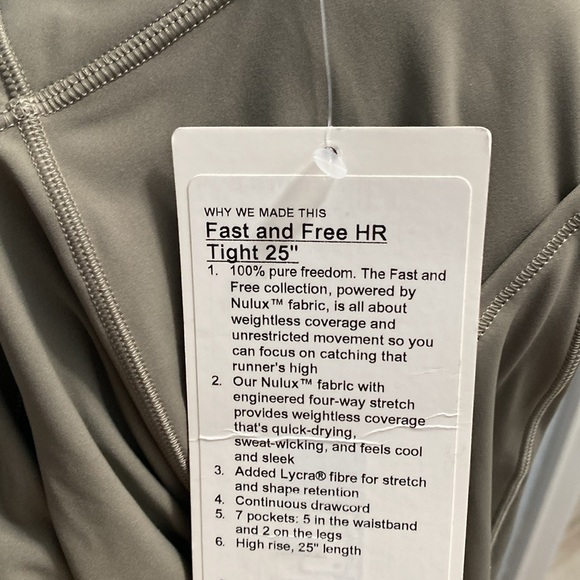 NWT Lululemon fast and free HR tight 25” in carbon dust - Picture 6 of 8